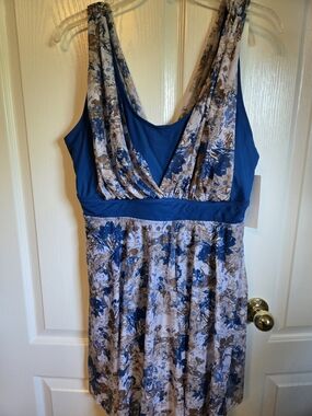 BloomChic Blue, Cream and Brown 1 Piece Swimsuit